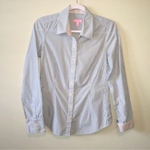 Lilly Pulitzer Blue Striped Button Down Contrast Pink Stripe Casual Shirt Size 4